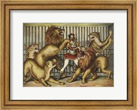 Lion Tamer in Cage with Lions and Tigers Fine Art Print