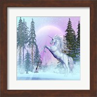 Unicorn Rearing Up in a Mythical Forest Fine Art Print