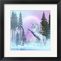 Unicorn Rearing Up in a Mythical Forest Fine Art Print