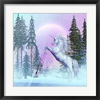 Unicorn Rearing Up in a Mythical Forest Fine Art Print