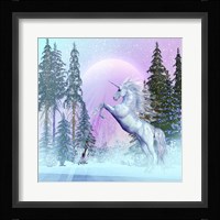 Unicorn Rearing Up in a Mythical Forest Fine Art Print