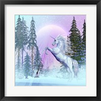 Unicorn Rearing Up in a Mythical Forest Fine Art Print