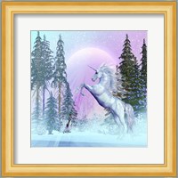 Unicorn Rearing Up in a Mythical Forest Fine Art Print