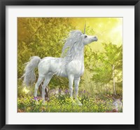 White Unicorn Stallion Stands in a Meadow Full of Flowers Fine Art Print