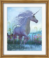 White Unicorn Stallion in a Garden Full of Flowers and Plants Fine Art Print