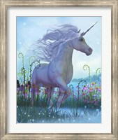White Unicorn Stallion in a Garden Full of Flowers and Plants Fine Art Print