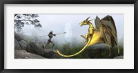 Flying Gold Dragon and Female Knight Fine Art Print