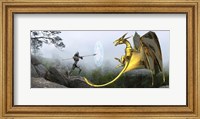 Flying Gold Dragon and Female Knight Fine Art Print