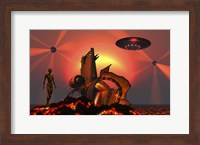 Robotic Androids Searching Out Scrap Materials Fine Art Print