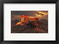 Flying Saucer Flying Above An Ancient Temple Complex Fine Art Print