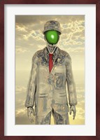 Metallic Man With Face Obscure By Green Apple Fine Art Print