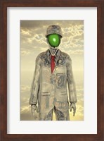 Metallic Man With Face Obscure By Green Apple Fine Art Print