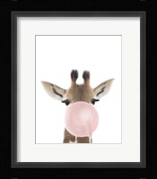 Giraffe Bubble Gum Framed Print