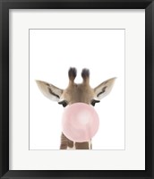 Giraffe Bubble Gum Framed Print