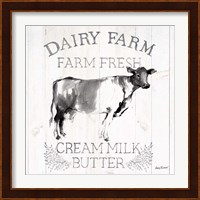 Dairy Farm Wood Black Cow Sq Fine Art Print