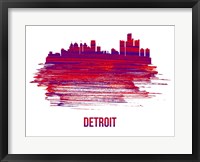 Detroit Skyline Brush Stroke Red Fine Art Print