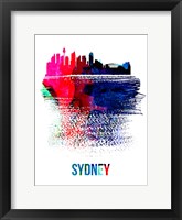 Sydney Skyline Brush Stroke Watercolor Framed Print