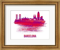 Barcelona Skyline Brush Stroke Red Fine Art Print