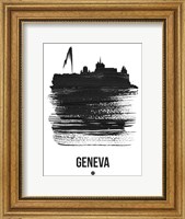 Geneva Skyline Brush Stroke Black Fine Art Print