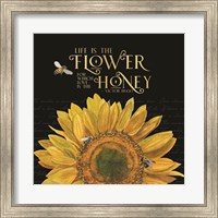 Honey Bees & Flowers Please on black II-The Flower Fine Art Print