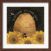 Honey Bees & Flowers Please on black III-Welcome Fine Art Print