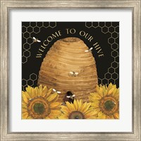 Honey Bees & Flowers Please on black III-Welcome Fine Art Print