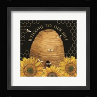 Honey Bees & Flowers Please on black III-Welcome Fine Art Print