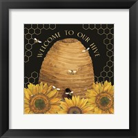 Honey Bees & Flowers Please on black III-Welcome Framed Print