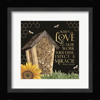 Honey Bees & Flowers Please on black V-Love and Skill Fine Art Print