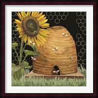 Honey Bees & Flowers Please on black VIII Fine Art Print