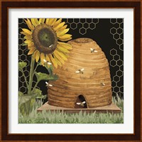 Honey Bees & Flowers Please on black VIII Fine Art Print