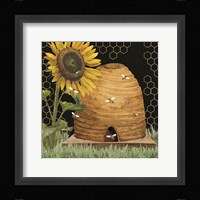 Honey Bees & Flowers Please on black VIII Framed Print