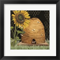 Honey Bees & Flowers Please on black VIII Framed Print