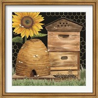 Honey Bees & Flowers Please on black IX Fine Art Print