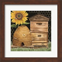 Honey Bees & Flowers Please on black IX Fine Art Print