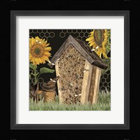 Honey Bees & Flowers Please on black X Framed Print
