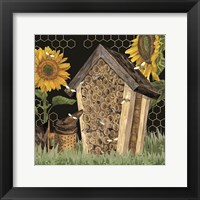Honey Bees & Flowers Please on black X Framed Print