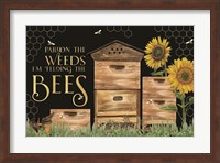 Honey Bees & Flowers Please landscape on black I-Pardon the Weeds Fine Art Print