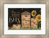 Honey Bees & Flowers Please landscape on black I-Pardon the Weeds Fine Art Print