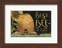 Honey Bees & Flowers Please landscape on black II-Busy Bee Fine Art Print