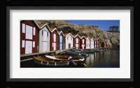 Boats moored at the dock, Sweden Fine Art Print