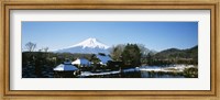 Houses in front of a mountain, Mt Fuji, Honshu, Japan Fine Art Print