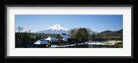 Houses in front of a mountain, Mt Fuji, Honshu, Japan Fine Art Print