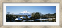 Houses in front of a mountain, Mt Fuji, Honshu, Japan Fine Art Print