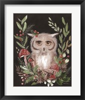Christmas Owl and Mushrooms Fine Art Print