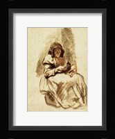 Sepia Grandma Sewing Fine Art Print