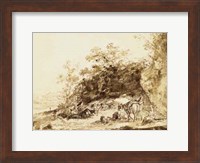 Sepia Landscape with Horses Fine Art Print