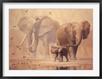 African Elephants and Namaqua Doves Fine Art Print
