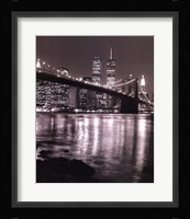 Night View Brooklyn Bridge and Skyline Framed Print