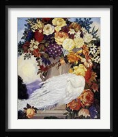 White Peacock and Flowers Fine Art Print